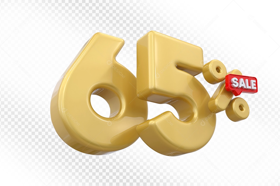 Elemento 3D Número 65% Dourado Para Composição PSD