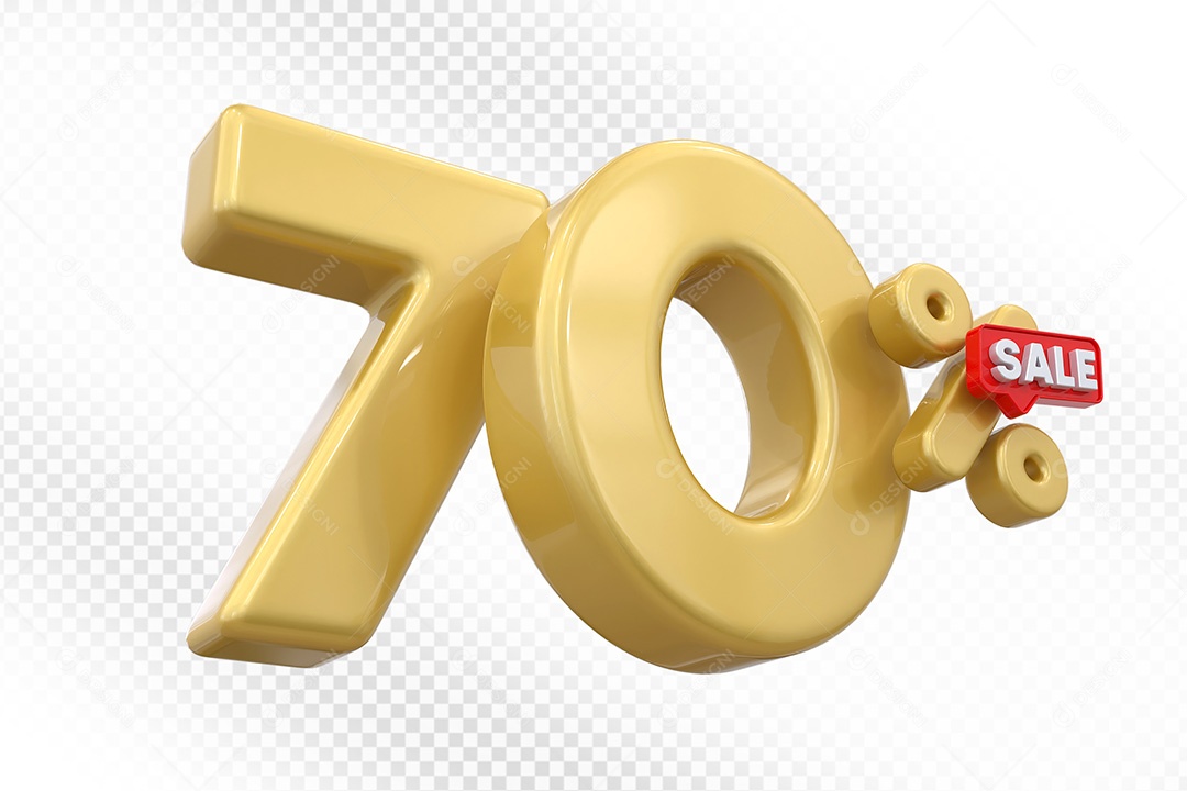 Elemento 3D Número 70% Dourado Para Composição PSD