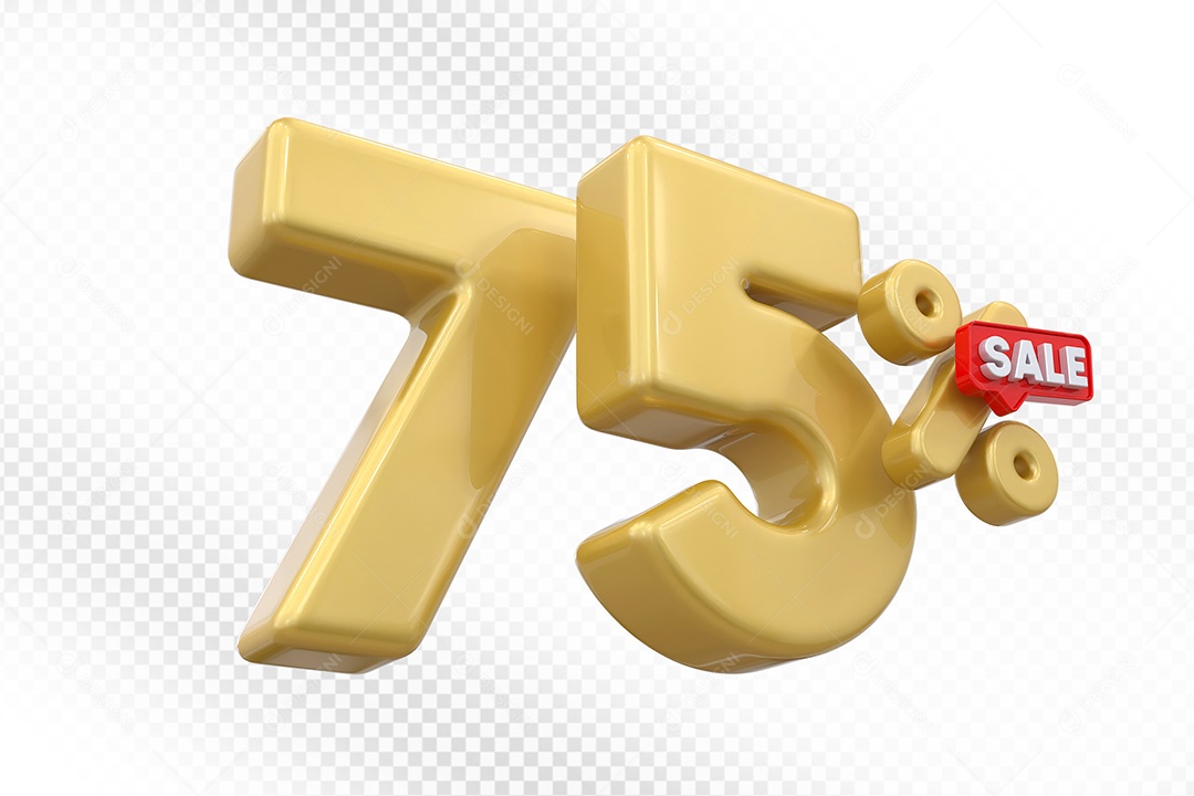 Elemento 3D Número 75% Dourado Para Composição PSD