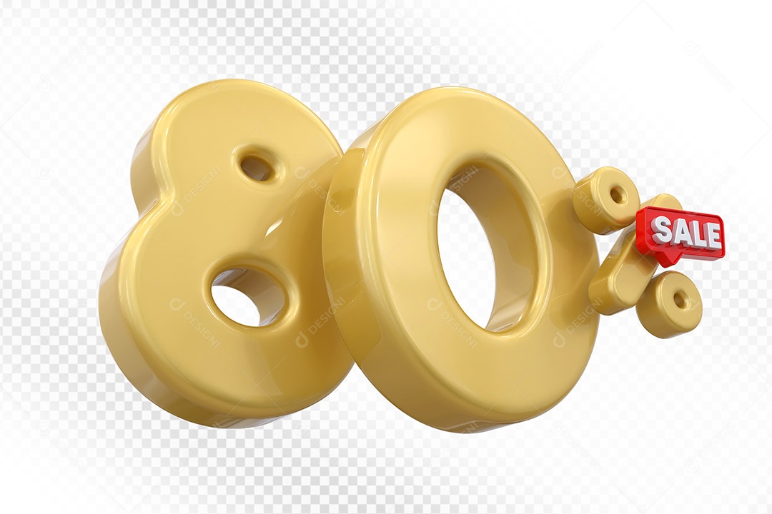 Elemento 3D Número 80% Dourado Para Composição PSD