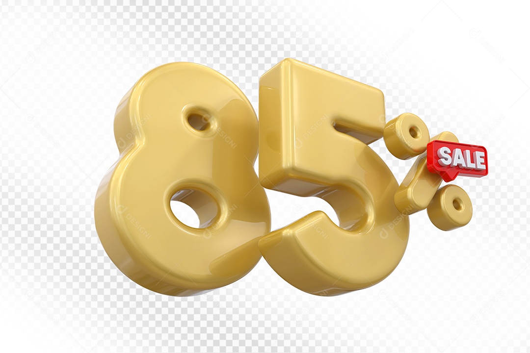 Elemento 3D Número 85% Dourado Para Composição PSD