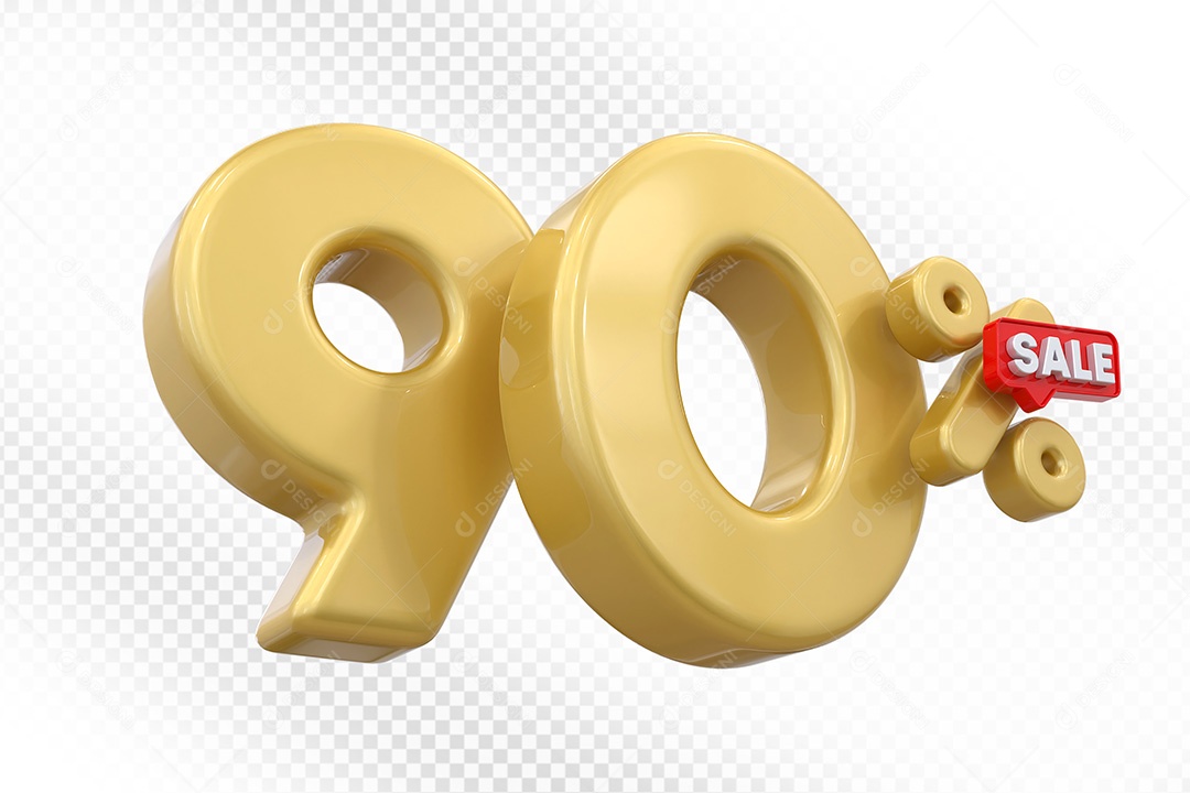 Elemento 3D Número 90% Dourado Para Composição PSD