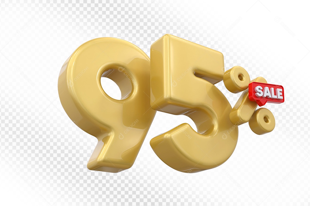 Elemento 3D Número 95% Dourado Para Composição PSD