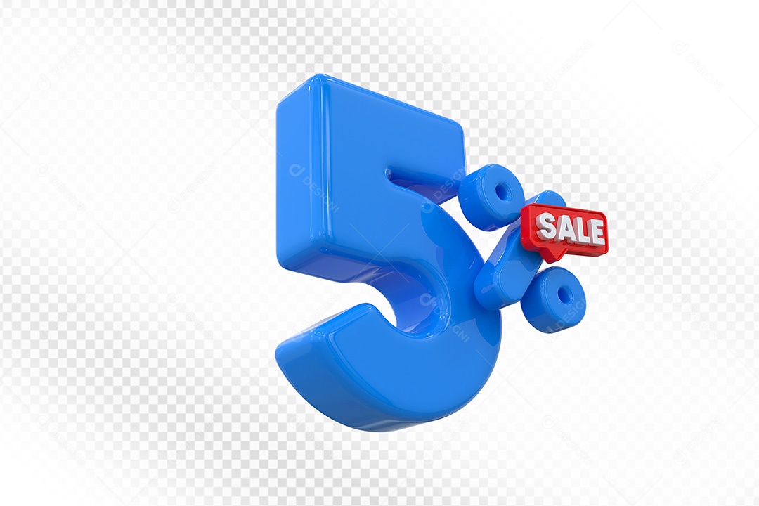 Elemento 3D Número 5% Azul Para Composição PSD