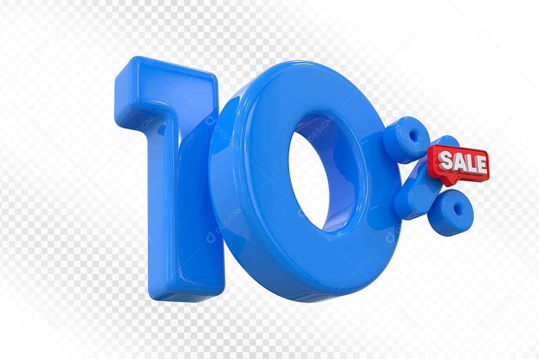 Elemento 3D Número 10% Azul Para Composição PSD