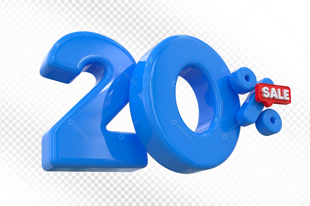 Elemento 3D Número 20% Azul Para Composição PSD
