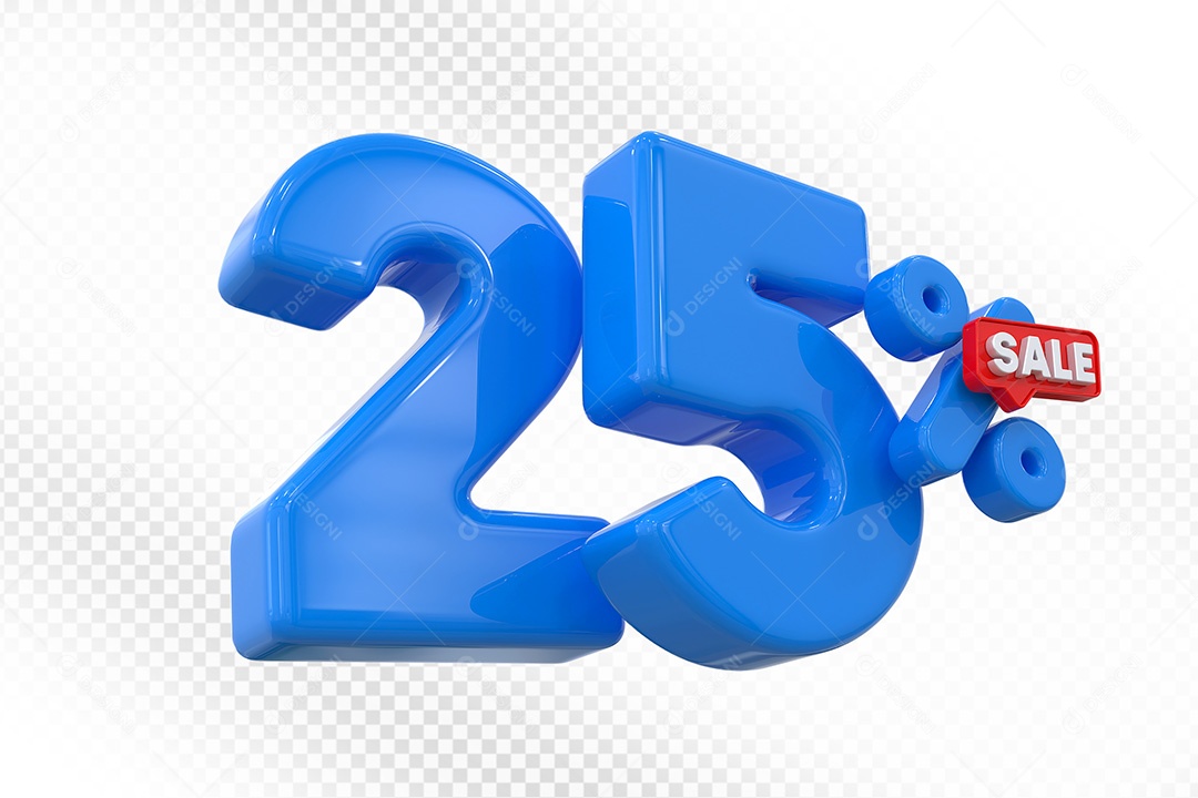 Elemento 3D Número 25% Azul Para Composição PSD