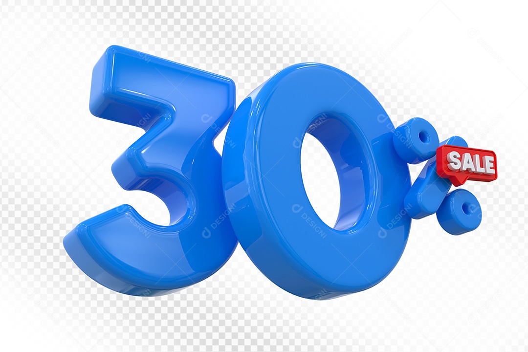 Elemento 3D Número 30% Azul Para Composição PSD