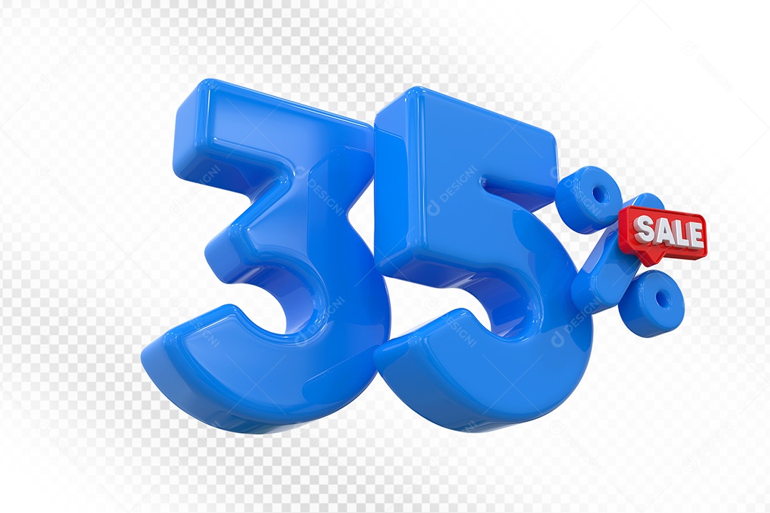 Elemento 3D Número 35% Azul  Para Composição PSD