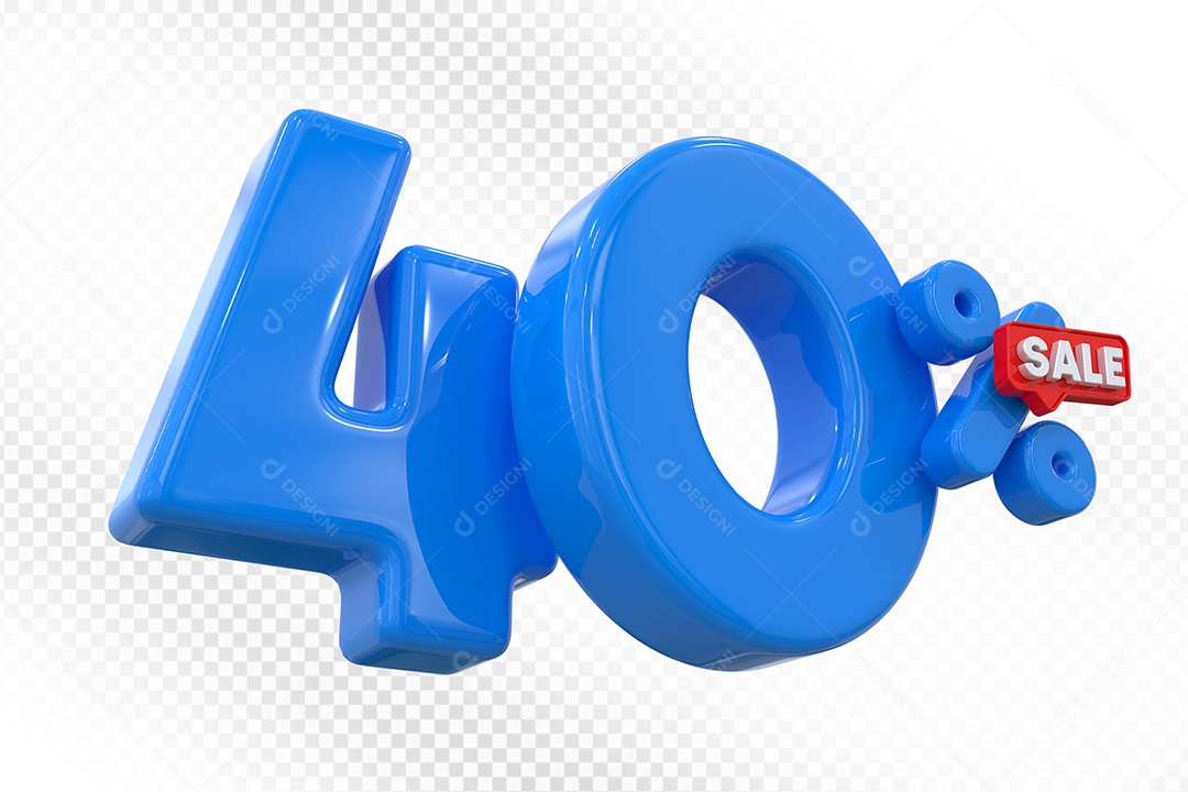 Elemento 3D Número 40% Azul Para Composição PSD