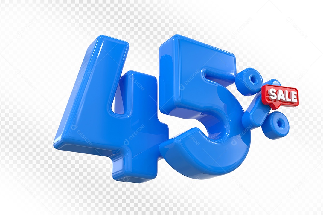 Elemento 3D Número 45% Azul Para Composição PSD