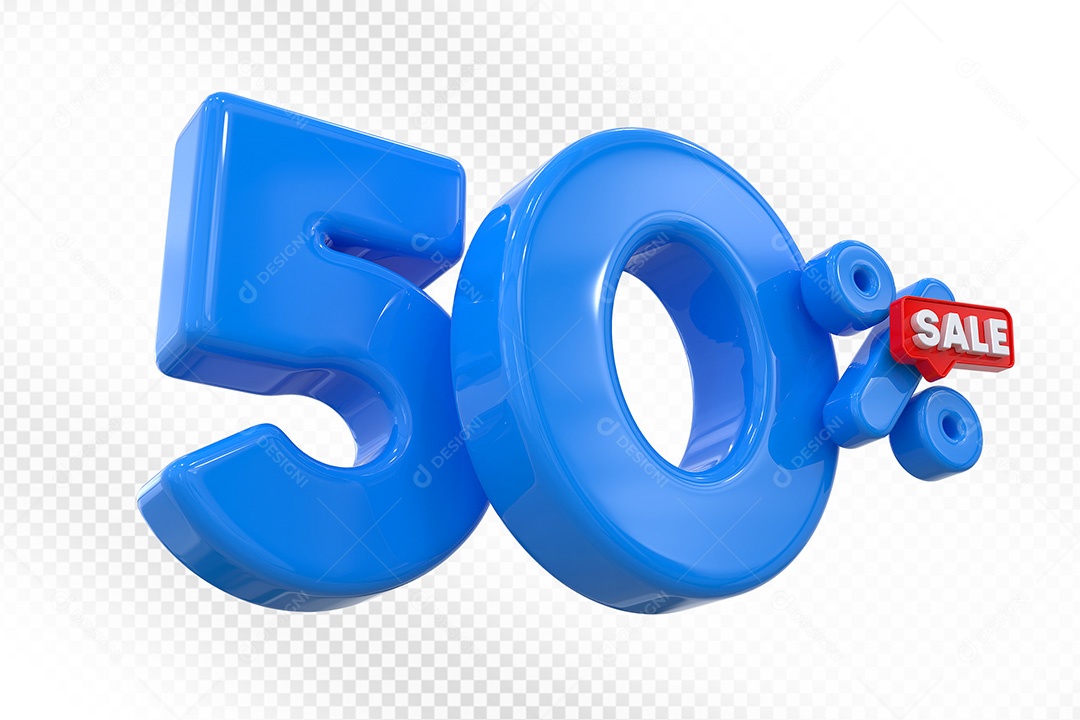 Elemento 3D Número 50% Azul Para Composição PSD