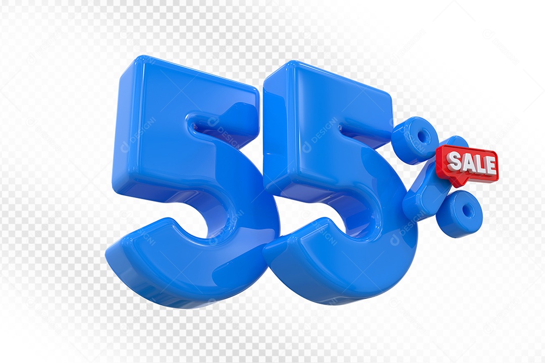 Elemento 3D Número 55% Azul Para Composição PSD
