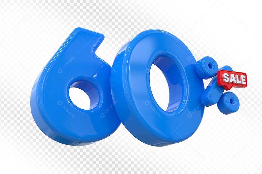Elemento 3D Número 60% Azul Para Composição PSD