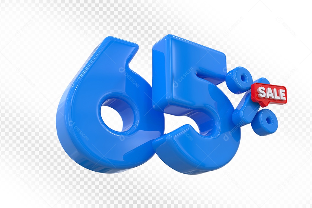 Elemento 3D Número 65% Azul Para Composição PSD