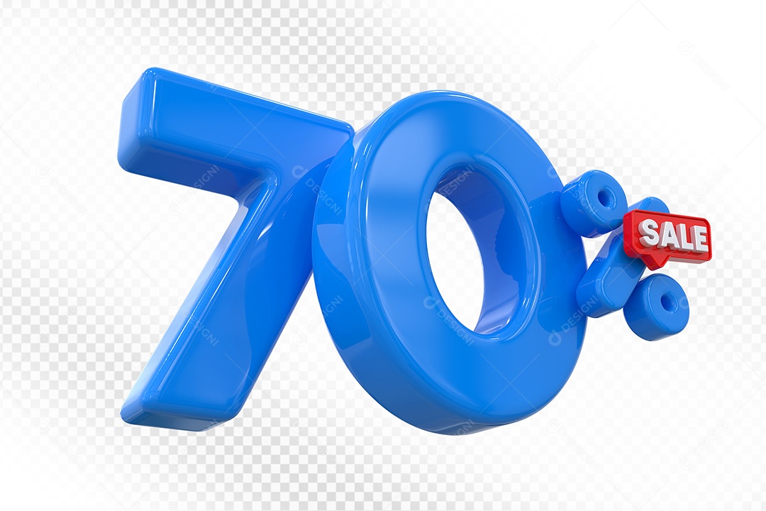 Elemento 3D Número 70% Azul Para Composição PSD