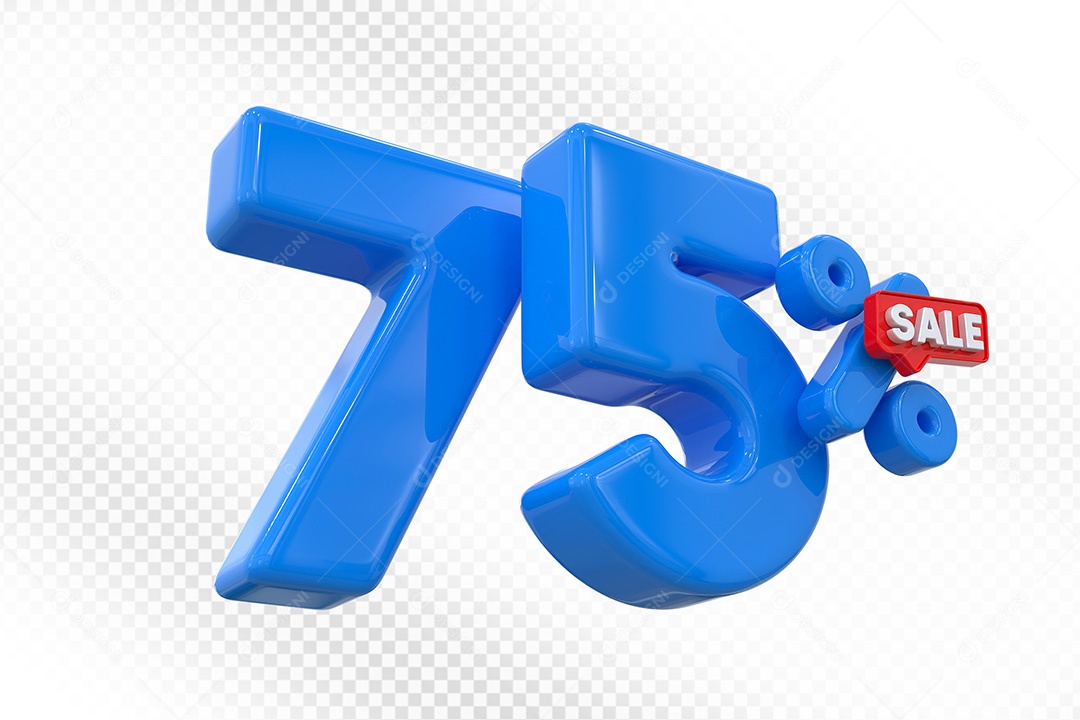 Elemento 3D Número 75% Azul Para Composição PSD