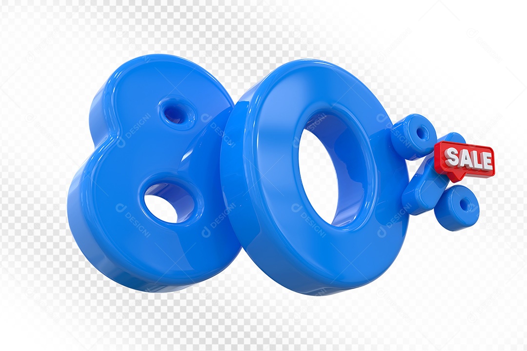 Elemento 3D Número 80% Azul Para Composição PSD