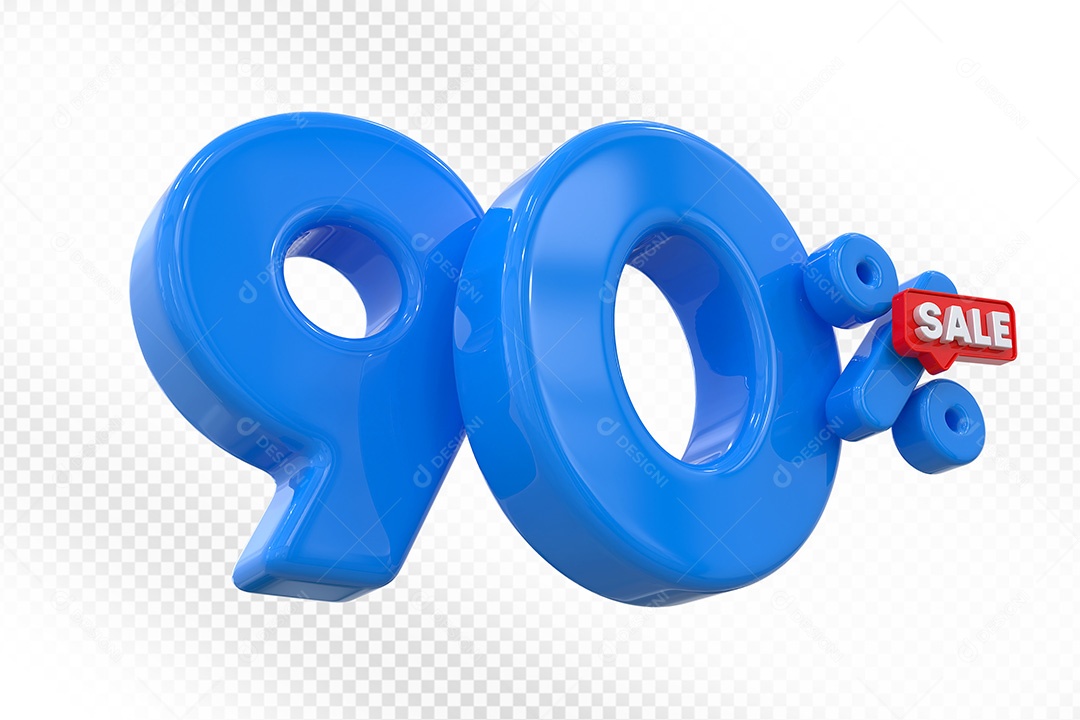 Elemento 3D Número 90% Azul Para Composição PSD