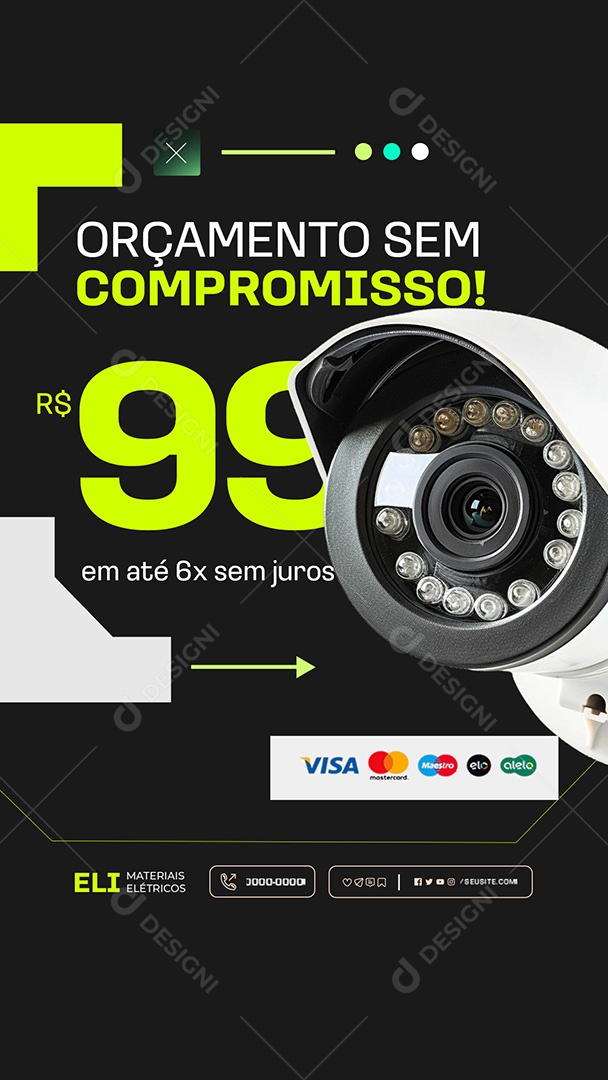 Story Materiais Eletricos Câmera de Segurança Social Media PSD Editável