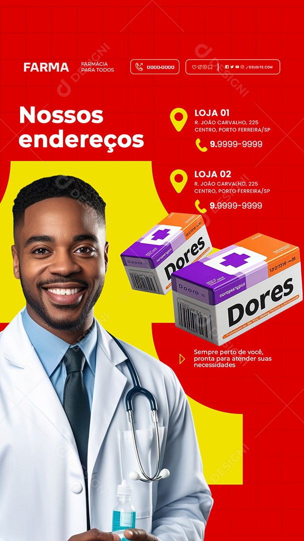 Story Farmácia Nossos Endereços Social Media PSD Editável