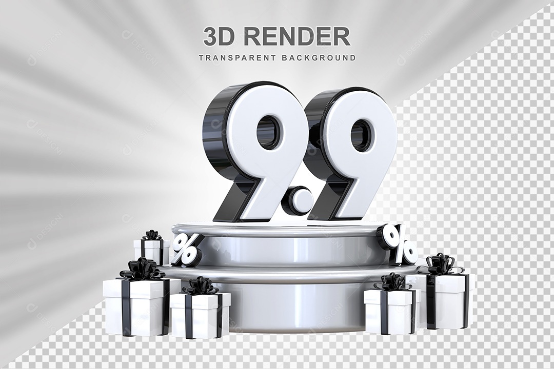 Elemento 3D Número 9 9 Preto e Branco para Composição PSD