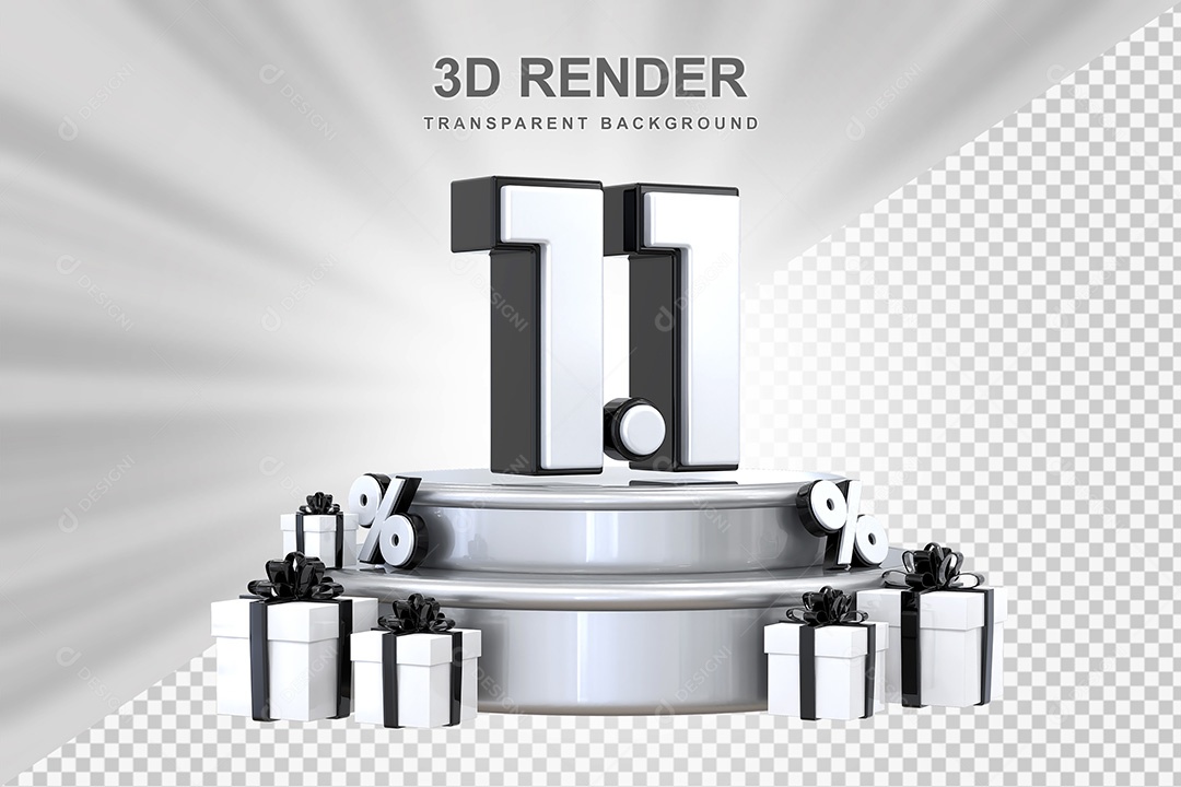 Elemento 3D Número 1 1 Preto e Branco para Composição PSD