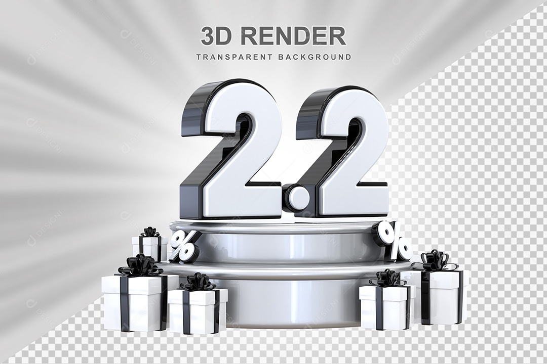 Elemento 3D Número 2 2 Preto e Branco para Composição PSD