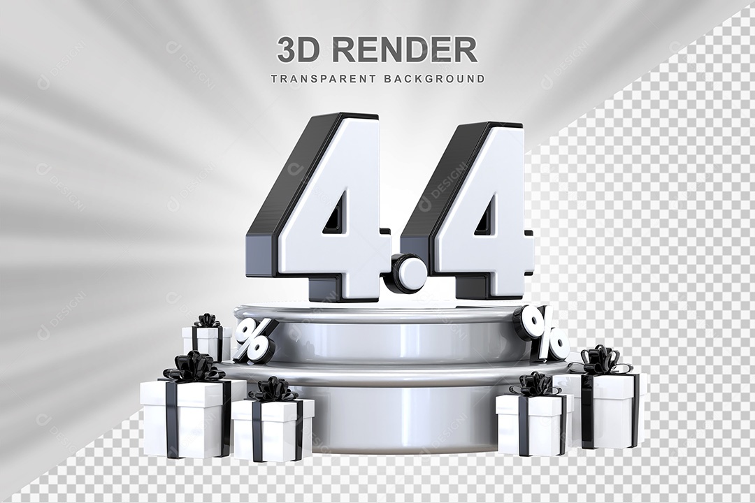 Elemento 3D Número 4 4 Preto e Branco para Composição PSD