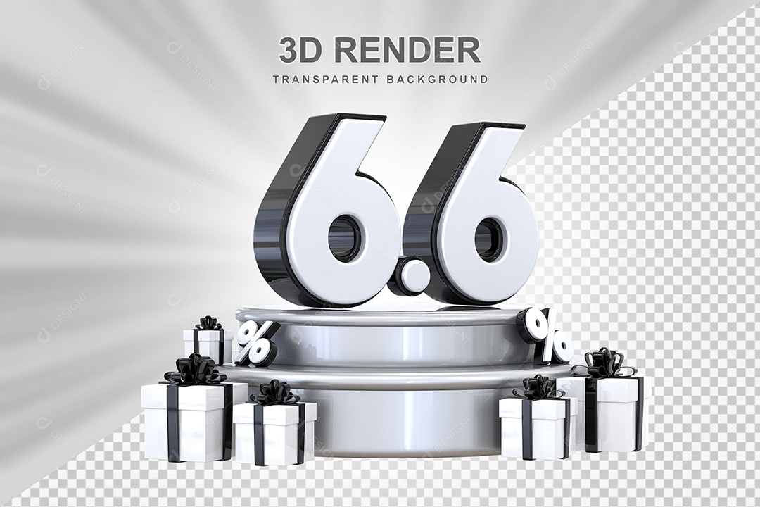 Elemento 3D Número 6 6 Preto e Branco para Composição PSD