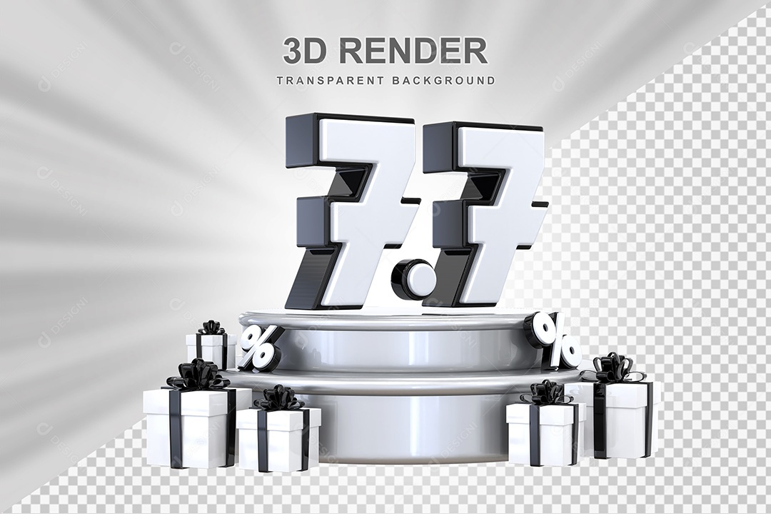 Elemento 3D Número 7 7 Preto e Branco para Composição PSD