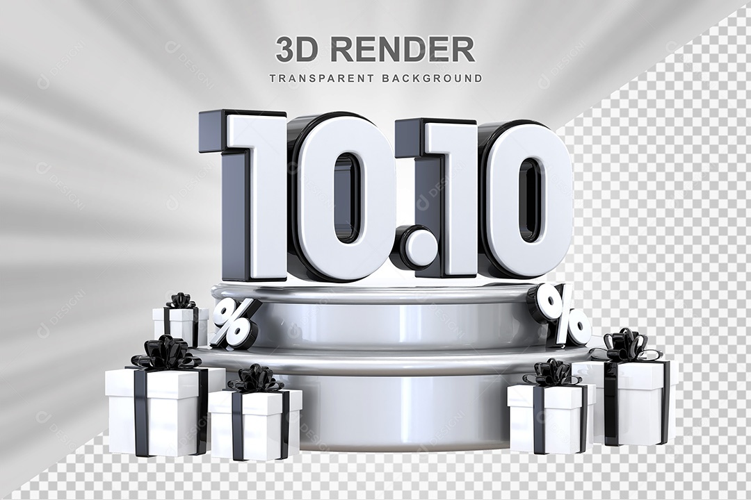 Elemento 3D Número 10 10 Preto e Branco para Composição PSD