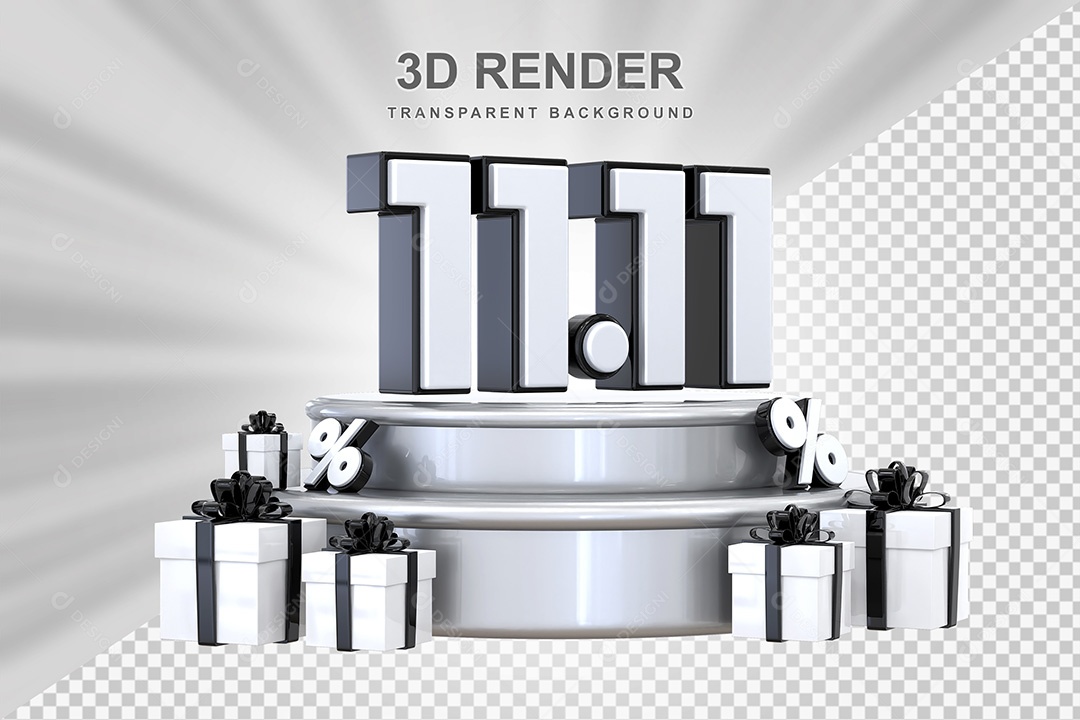 Elemento 3D Número 11 11 Preto e Branco para Composição PSD