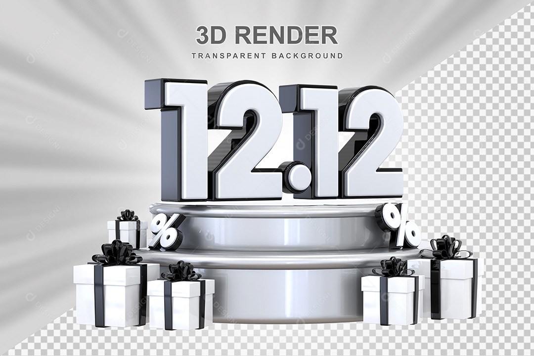 Elemento 3D Número 12 12 Preto e Branco para Composição PSD