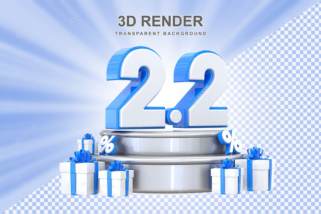 Elemento 3D Número 2 2 Azul e Branco para Composição PSD