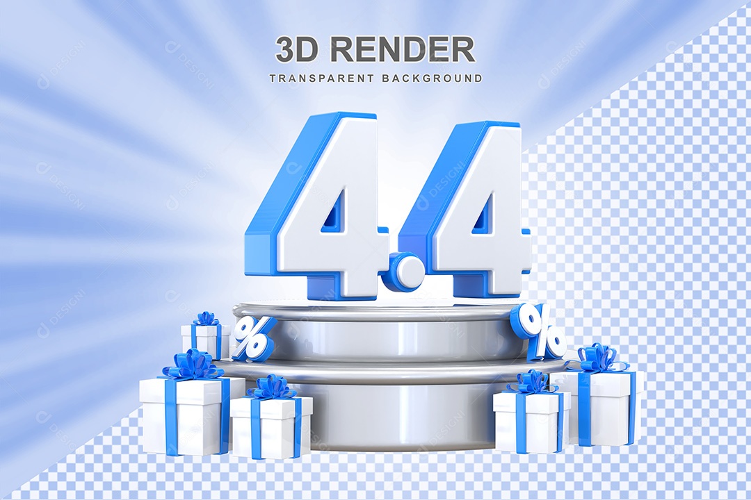 Elemento 3D Número 4 4 Azul e Branco para Composição PSD