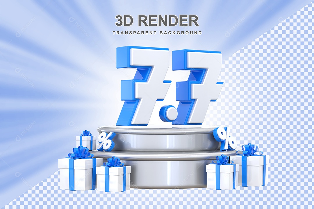 Elemento 3D Número 7 7 Azul e Branco para Composição PSD