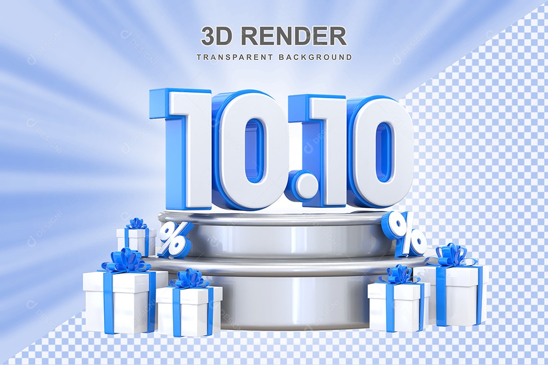 Elemento 3D Número 10 10 Azul e Branco para Composição PSD