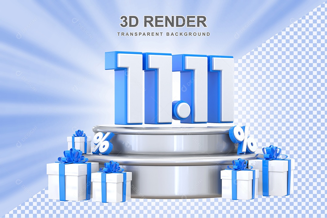 Elemento 3D Número 11 11 Azul e Branco para Composição PSD