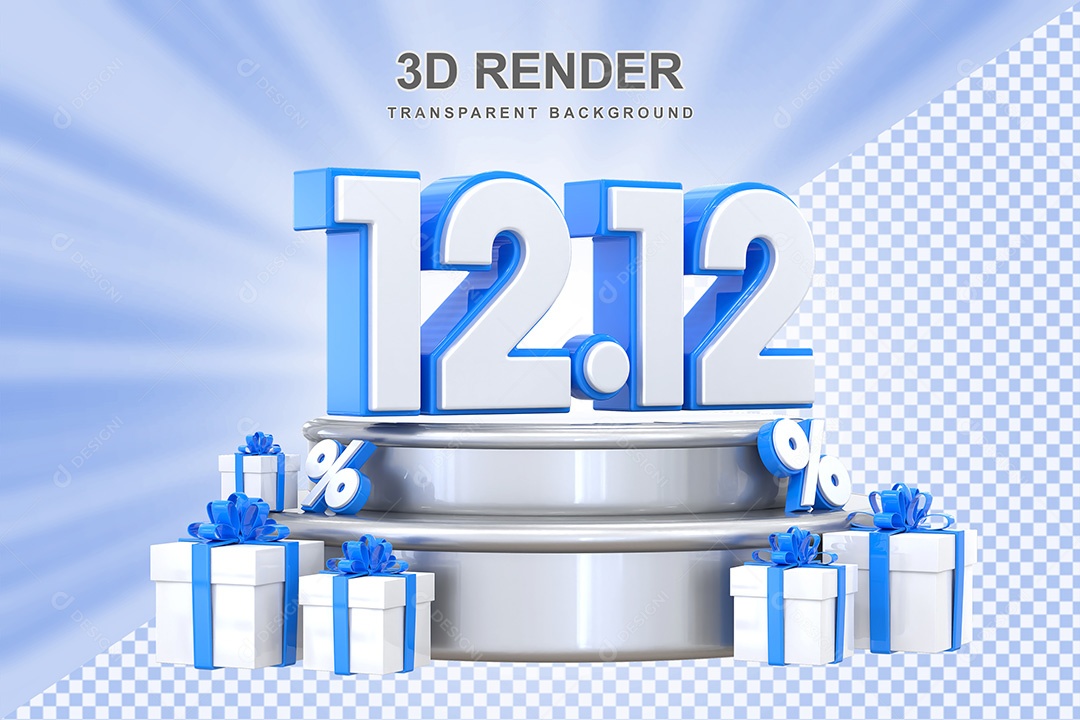 Elemento 3D Número 12 12 Azul e Branco para Composição PSD