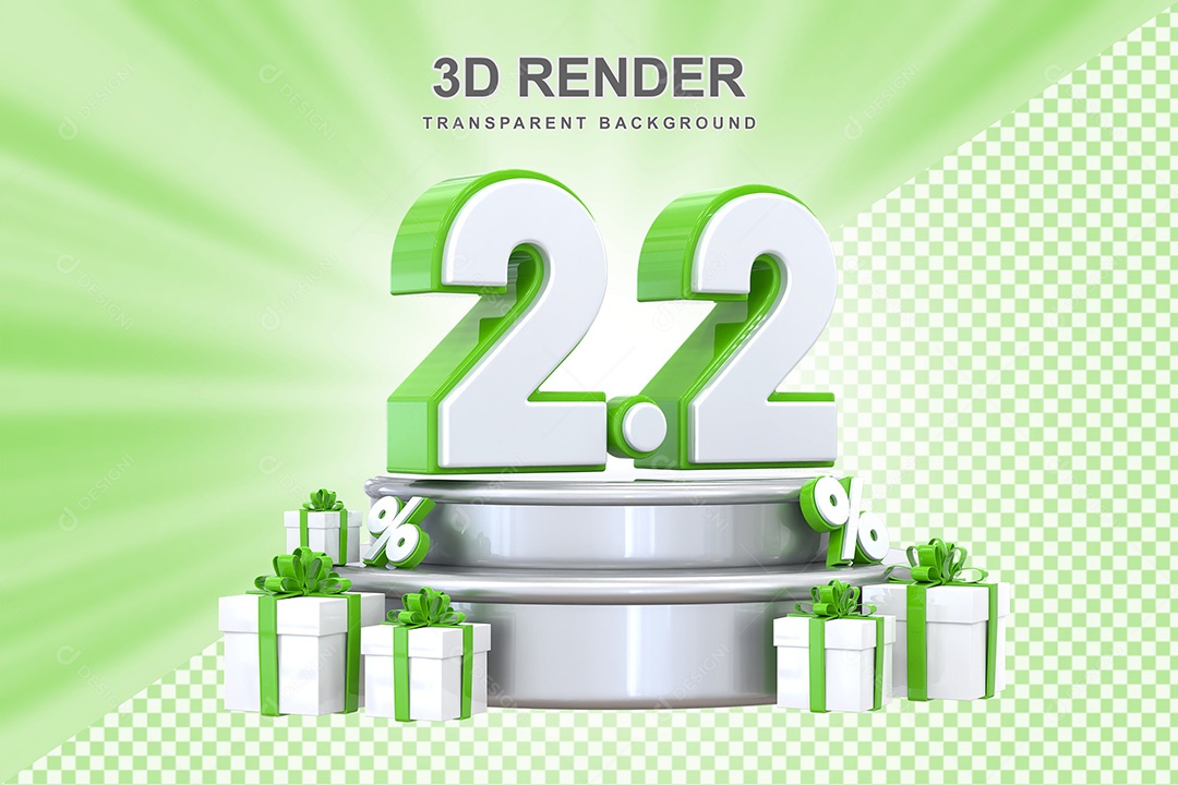 Elemento 3D Número 2 2 Verde e Branco para Composição PSD