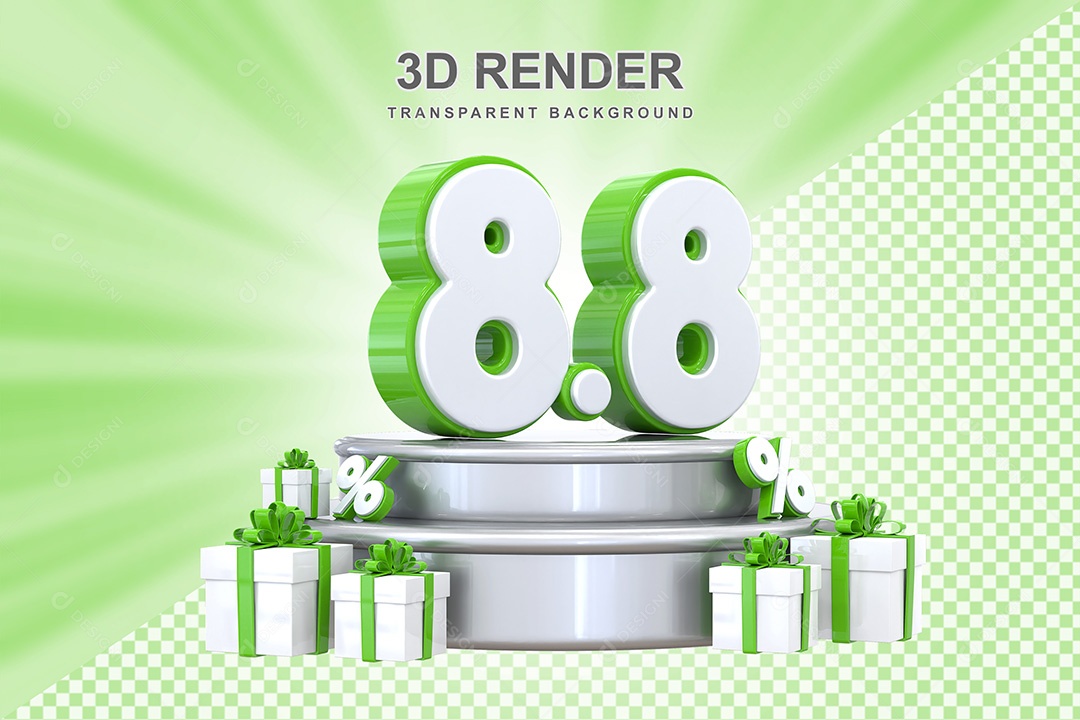 Elemento 3D Número 8 8 Verde e Branco para Composição PSD