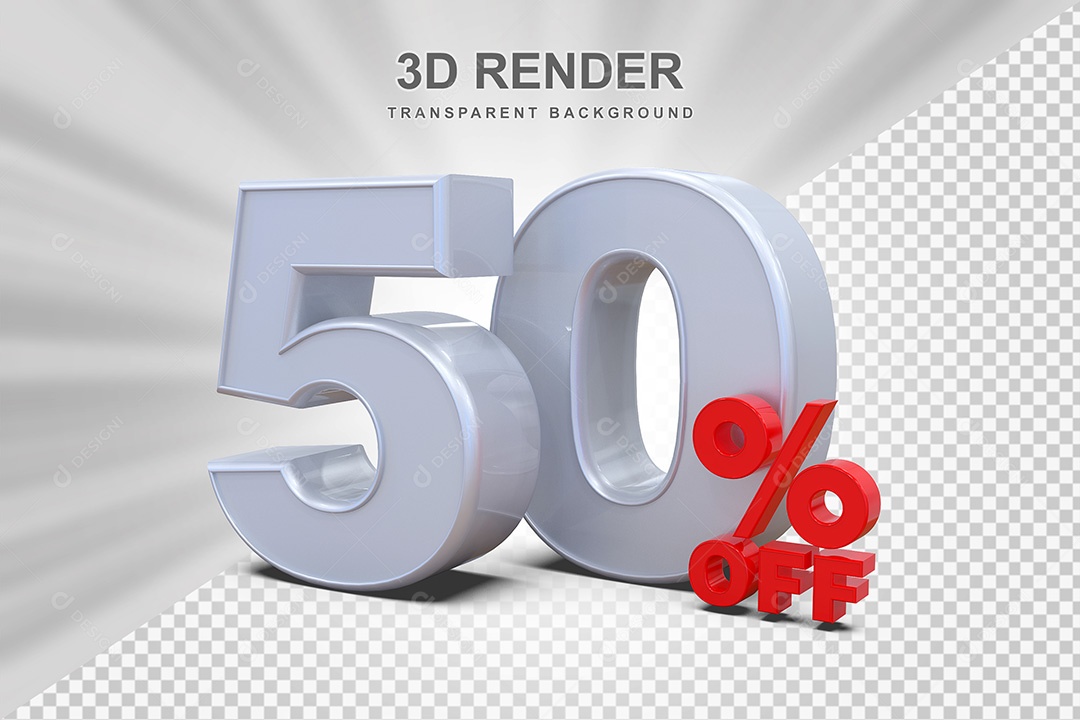 Elemento 3D Número 50% Branco e Vermelho para Composição PSD