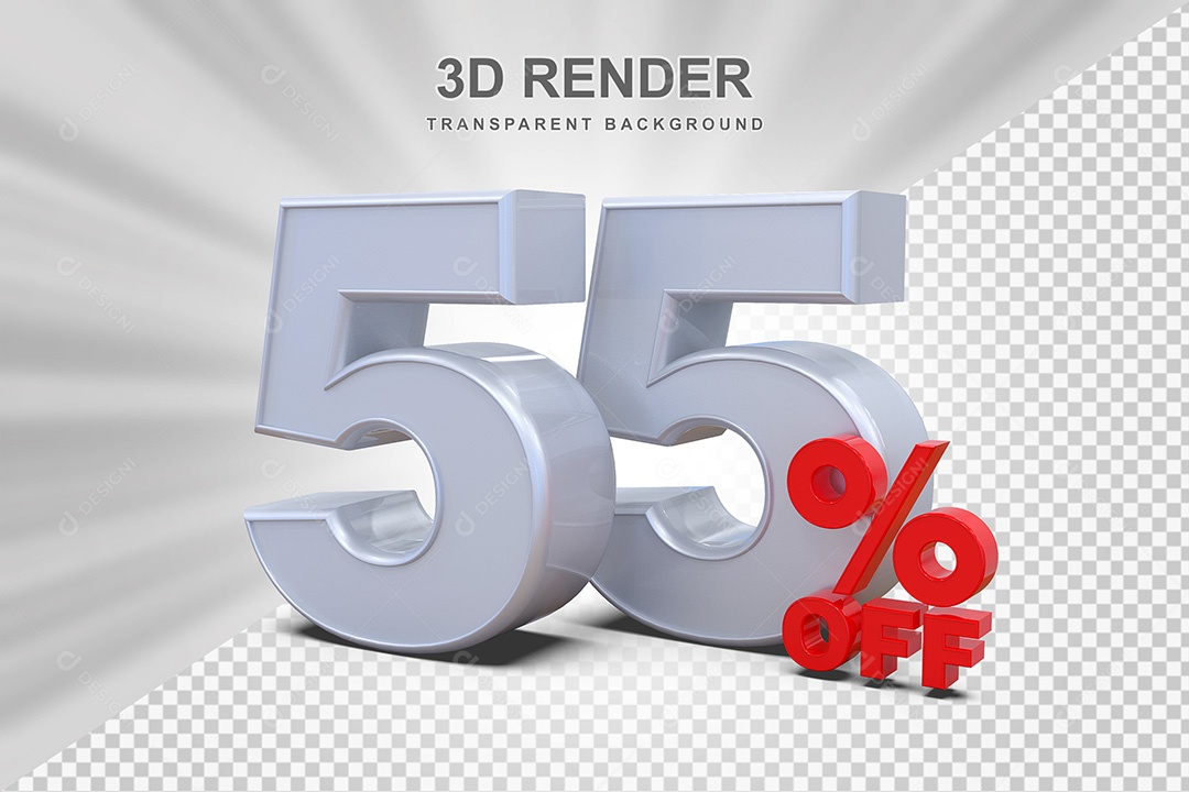 Elemento 3D Número 55% OFF Branco e Vermelho para Composição PSD
