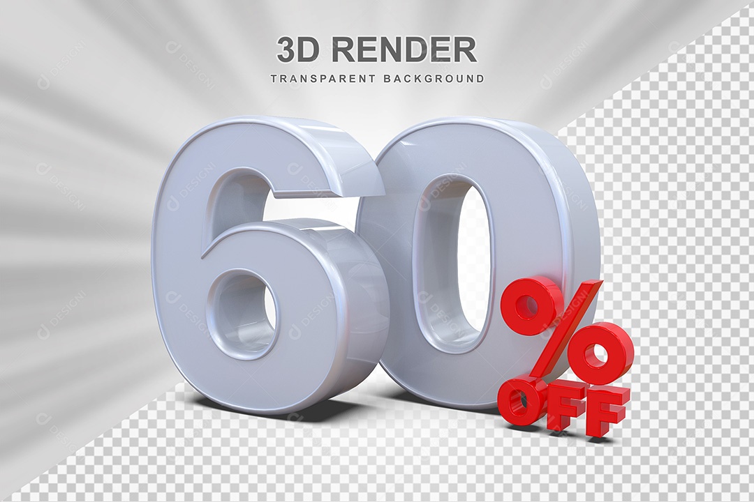 Elemento 3D Número 55% OFF Branco e Vermelho para Composição PSD