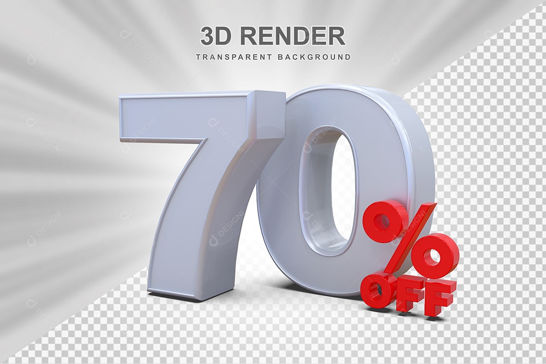 Elemento 3D Número 70% OFF Branco e Vermelho para Composição PSD