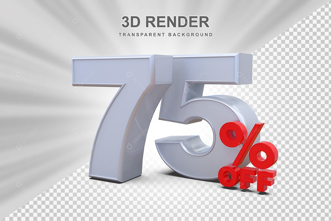 Elemento 3D Número 75% OFF Branco e Vermelho para Composição PSD