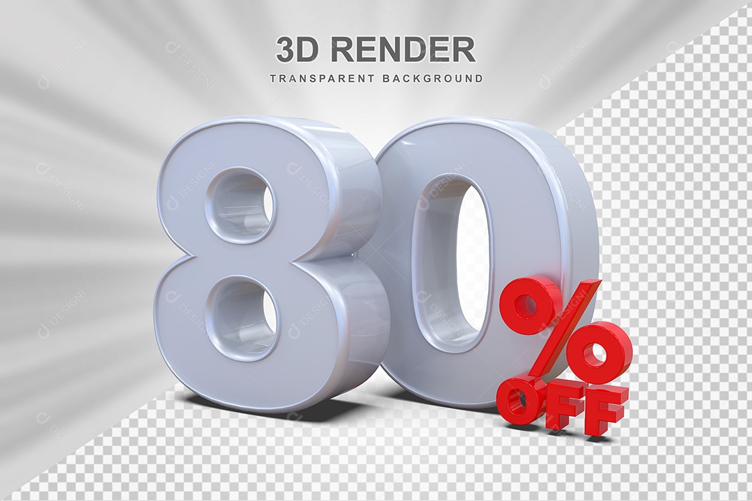 Elemento 3D Número 80% OFF Branco e Vermelho para Composição PSD