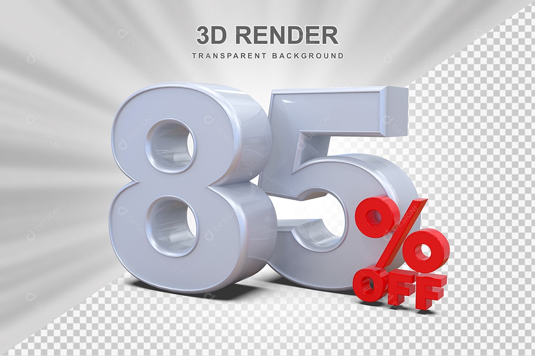 Elemento 3D Número 85% OFF Branco e Vermelho para Composição PSD