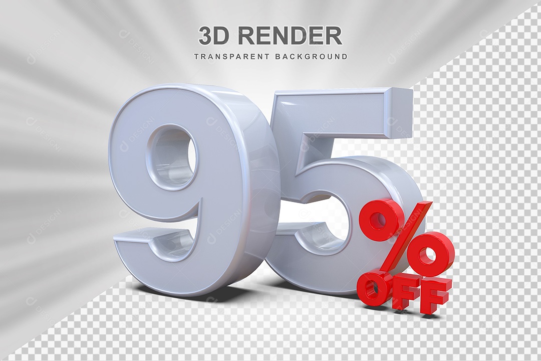 Elemento 3D Número 95% OFF Branco e Vermelho para Composição PSD